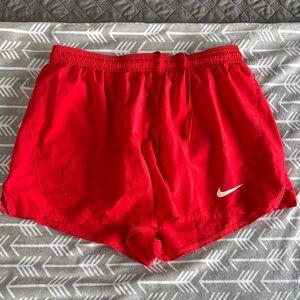 Nike Women's Bright Red Running Shorts with White Swoosh